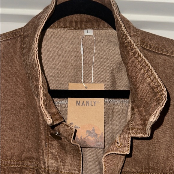 NWT Brown Denim Jacket Manly size Large - Picture 3 of 9
